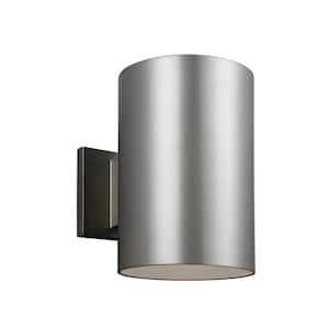 Outdoor Cylinder Collection 1-Light Painted Brushed Nickel Outdoor Wall Lantern Sconce
