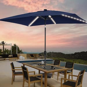 6 ft. x 9 ft. LED Rectangular Patio Market Umbrella with UPF50+, Tilt Function and Wind-Resistant Design in Navy Blue