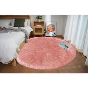 Sheepskin Faux Furry Pink Cozy Rugs 6 ft. x 6 ft. Round Area Rug