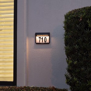 Solar Powered Dusk to Dawn Warm White LED-Illuminated Address Number House Wall Plaque with Peel and Stick Vinyl Numbers