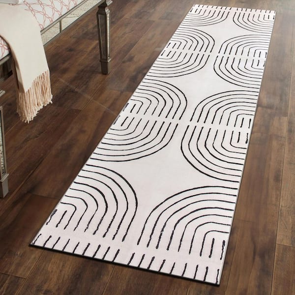 Bohemian Lines Washable Non Slips Ivory 2 ft. x 10 ft. Runner Rug