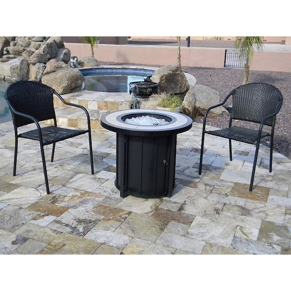 40,000 BTU 30 in. Round Bronze Tile Top Propane Firepit