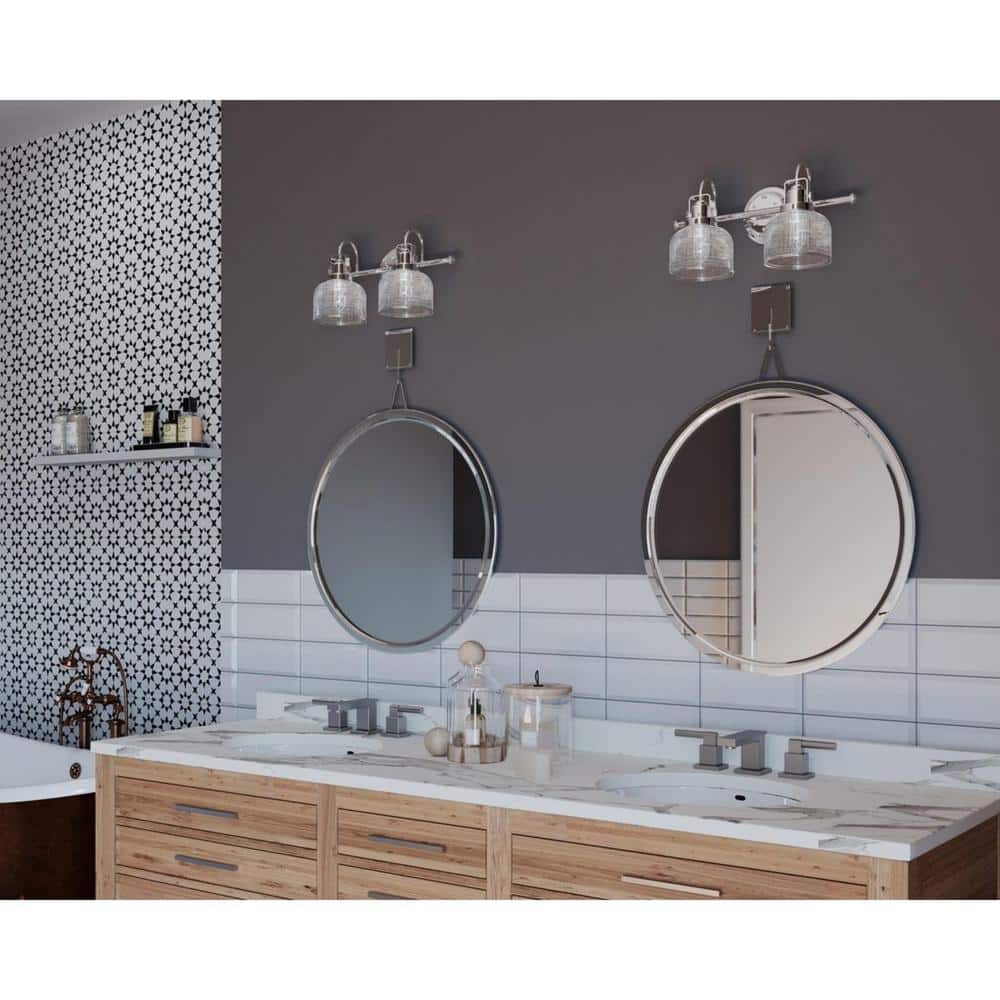 Archie Coastal 2-Light Chrome Vanity Light with Prismatic Glass
