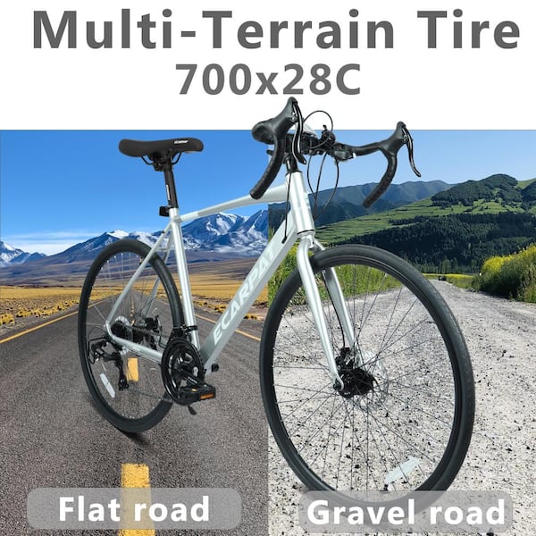 JPJPUU 700C x 28 Silver 16-Speed Lightweight Road Bike for Adults