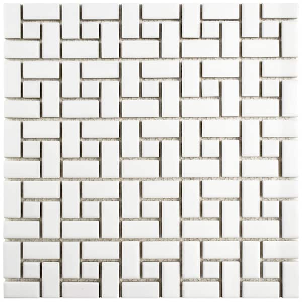 Merola Tile Spiral Matte White with Glossy White Dot 12-1/2 in. x 12-1/2 in. Porcelain Mosaic Tile (11.1 sq. ft./Case)