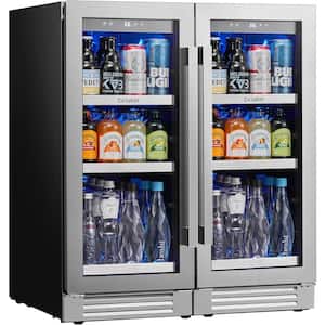 30 in. Dual Zone 200-Cans Beverage Cooler Side-by-Side Refrigerators Built-in or Freestanding Fridge Frost Free in Black
