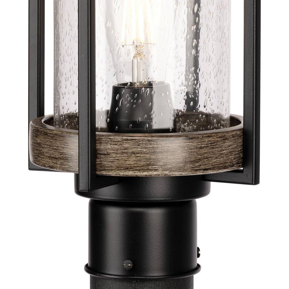 Whitmire Matte Black Outdoor Post Lantern with Seeded Glass Shade