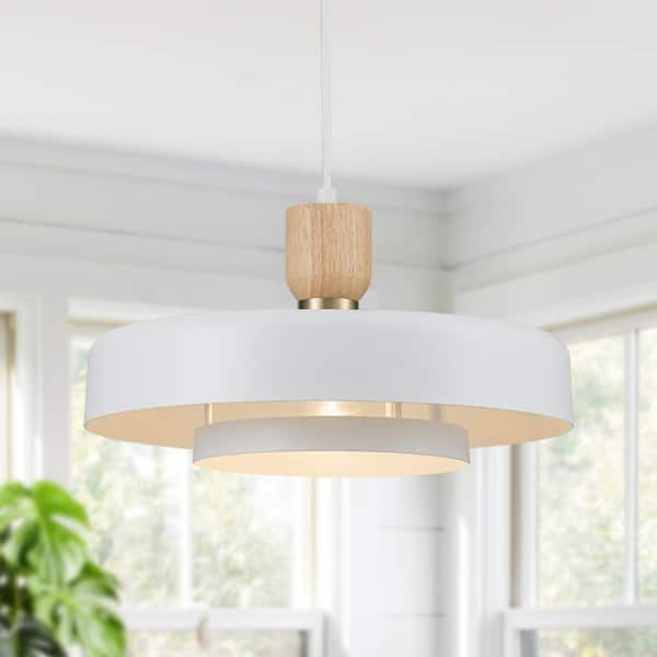 TinHon Modern Scandinavian White 1-Light Pendant Light with Wood