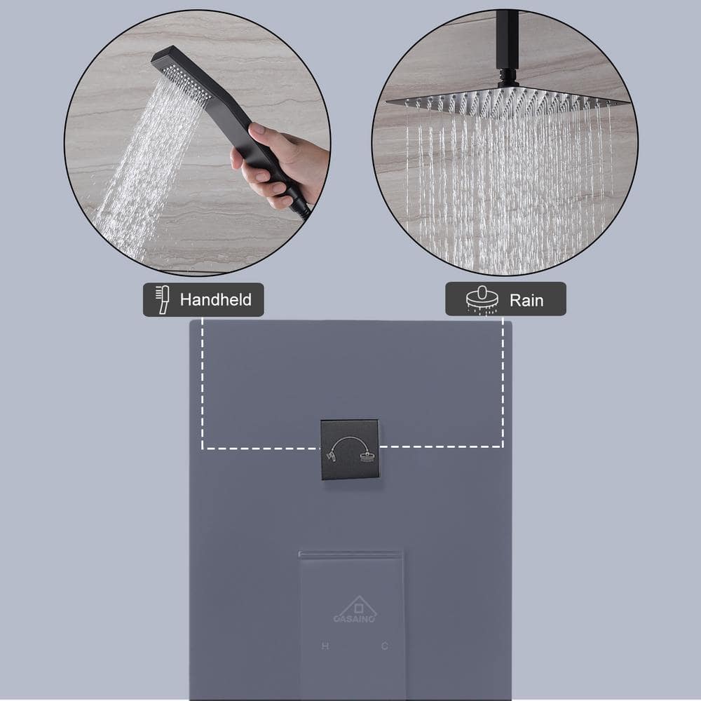 Matte Black Dual Shower Head System with Adjustable Hand Shower