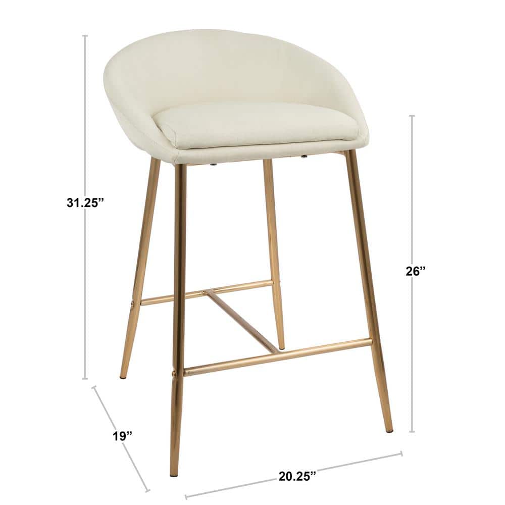 Elegant Gold and Cream Curved Counter Stools, Set of 2