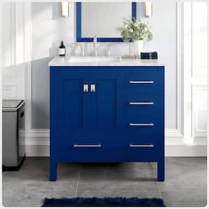 Aberdeen 36 in. W x 22 in. D x 34 in. H Bath Vanity in Blue with White Carrara Marble Top with White Sink