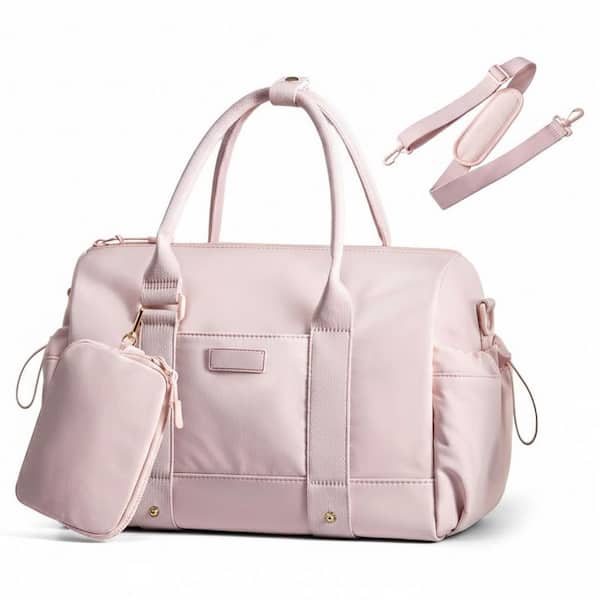 Pink Cotton Lightweight Wet-Dry Pocket Yoga Mat Holder Gym Duffle Bag with Detachable Purse, Adjustable Straps
