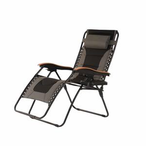 Steel Frame Zero Gravity Lounge Chair with Adjustable Headrest and Side Table in Gray