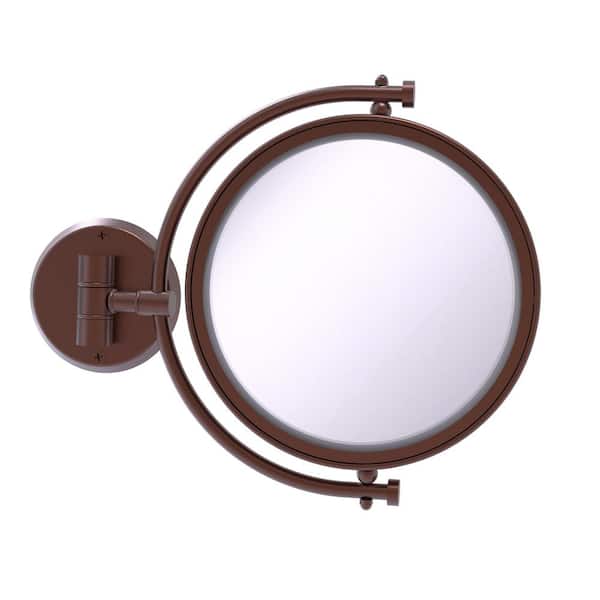 8 in. W x 10 in. H Small Large Round Tri Fold Metal Framed Magnifying Wall Bathroom Vanity Mirror in Antique Copper