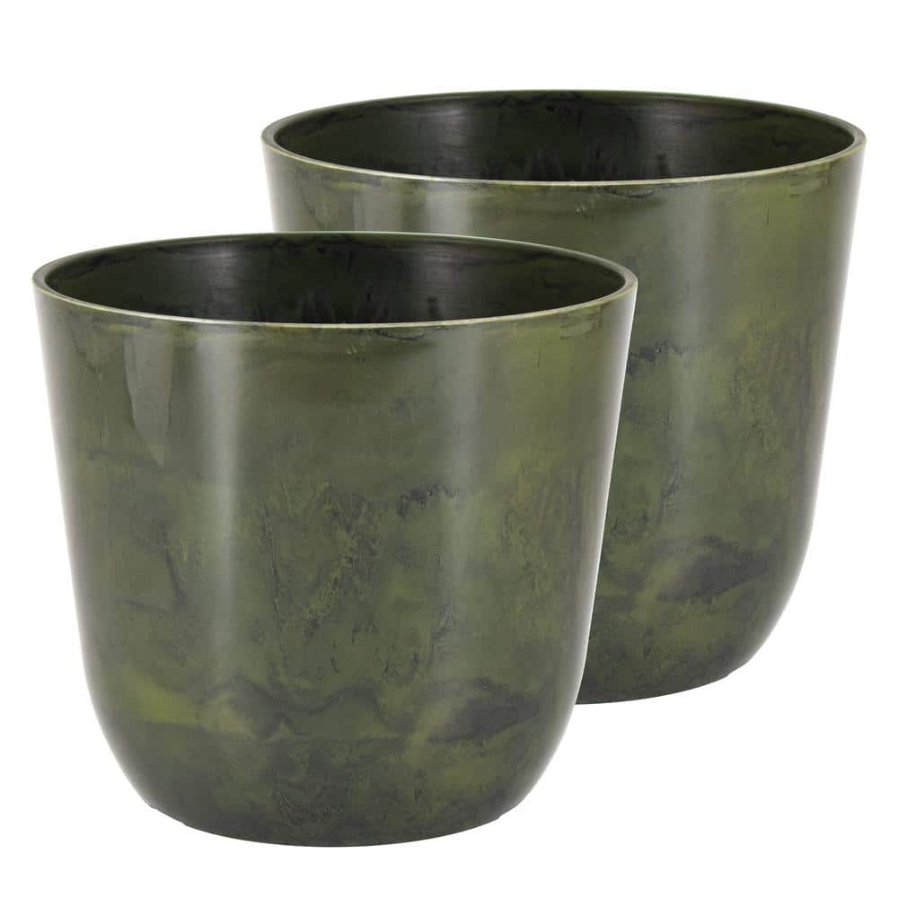 7.5 in. x 6.5 in. Marble Green Plastic Pot (2-Pack)