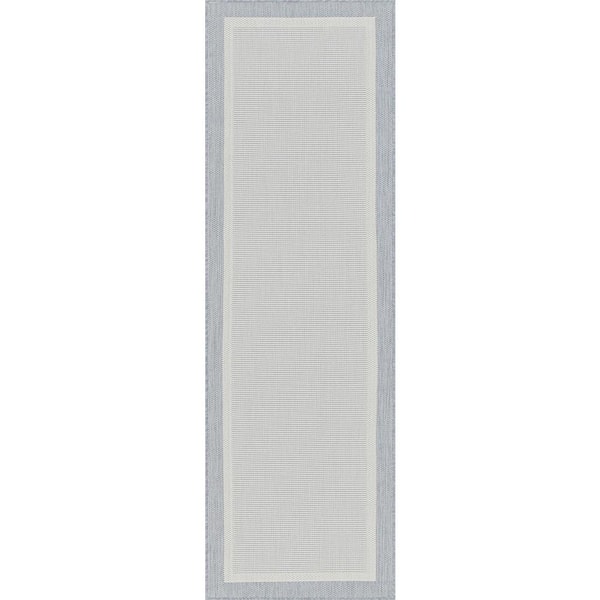 Tayse Rugs Eco Solid Border Gray 3 ft. x 10 ft. Indoor/Outdoor Runner Rug