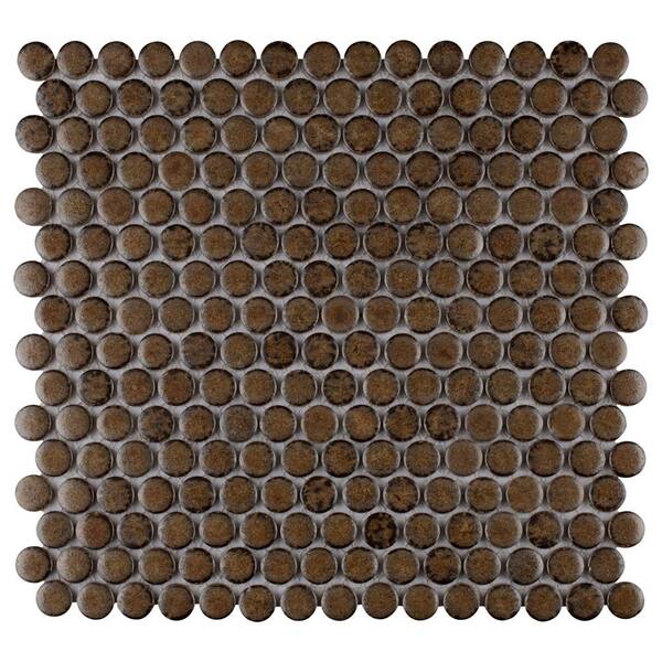 Merola Tile Hudson Penny Round Brownstone 12 in. x 12-5/8 in. Porcelain Mosaic Tile (10.7 sq. ft./Case)