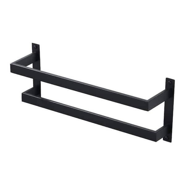 AVITAS 20 in. Square Double Staggered Wall Mounted Towel Rack, Stainless Steel Towel Bars in Matte Black