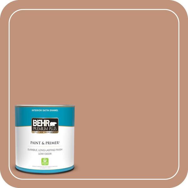 BEHR PREMIUM PLUS 1 qt. #ICC-101 Florentine Clay Satin Enamel Low Odor Interior Paint & Primer