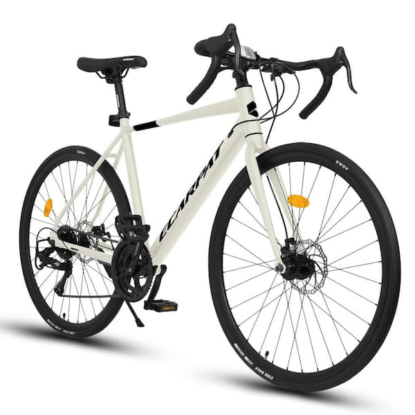 26 in. White Adult Light Weight Aluminum Frame Racing Commuting Road Bike, Disc Brakes, 16-Speed, for Men and Women