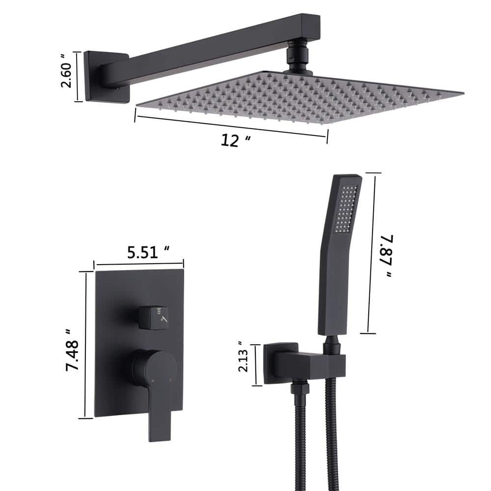 Large Matte Black Stainless Steel Dual Rain Shower System