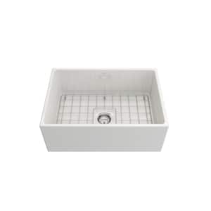 Contempo White Fireclay 27 in. Single Bowl Farmhouse Apron Front Kitchen Sink with Faucet