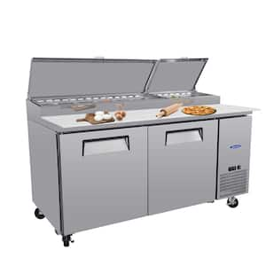 67 in. 20.3 cu. ft. Commercial Pizza Prep Table Refrigerator in Stainless with Butcher Cutting Board and Protection Lid