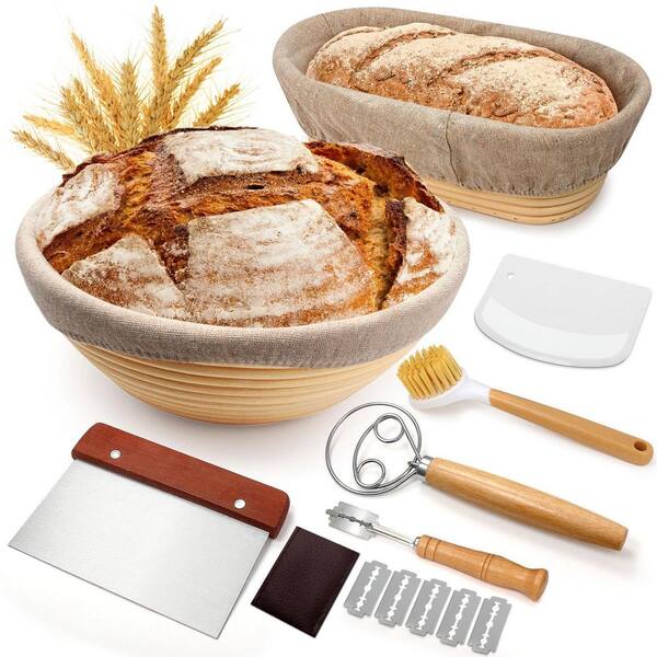 Sourdough Proofing Basket Gift Set, 9 in. Round and 10 in. Oval Banneton Bread Baking Supplies