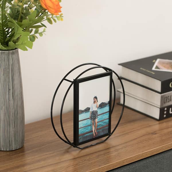 FABULAXE 4 in. x 4 in. Black Modern Metal Floating Tabletop Square Photo  Picture Frame with Glass Cover and Easel Stand QI004066.BK.S - The Home  Depot