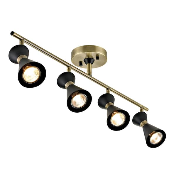Addington Park Ina 28 in. 4-Light Matte Black and Antique Brass Halogen Bulbs Contemporary Track Lighting Kit Includes 4 x GU10 50-Watt
