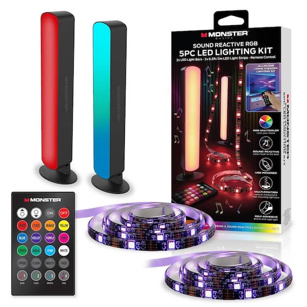 Monster 5 Piece LED Lighting Kit, 2 Light Bars and 2 6.5ft Light Bars,  Customizable Multicolor Settings, Remote Included MLB7-2034-RGB - The Home  Depot