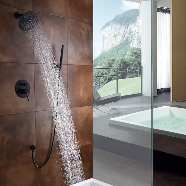 Modern 1-Handle 1-Spray Shower Faucet 1.8 GPM with Hand Shower in Matte Black (Valve Included)
