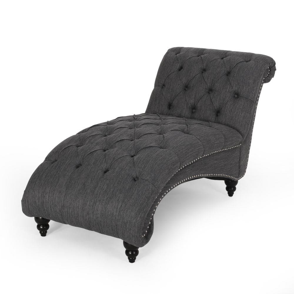 Noble House Hammett Charcoal Button Tufted Chaise Lounge 104962 The