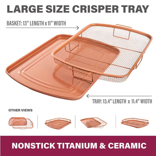 Gotham Steel Crisper Tray for Oven, 2 Piece, 13.4” x 11.4” & Crisper Tray  for Oven, 2 Piece Nonstick Copper Crisper Tray & Basket, Air Fry in your