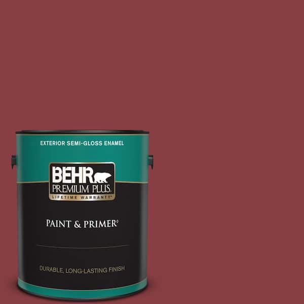 BEHR PREMIUM PLUS 1 gal. #S-G-140 Cherry Cobbler Semi-Gloss Enamel Exterior Paint & Primer
