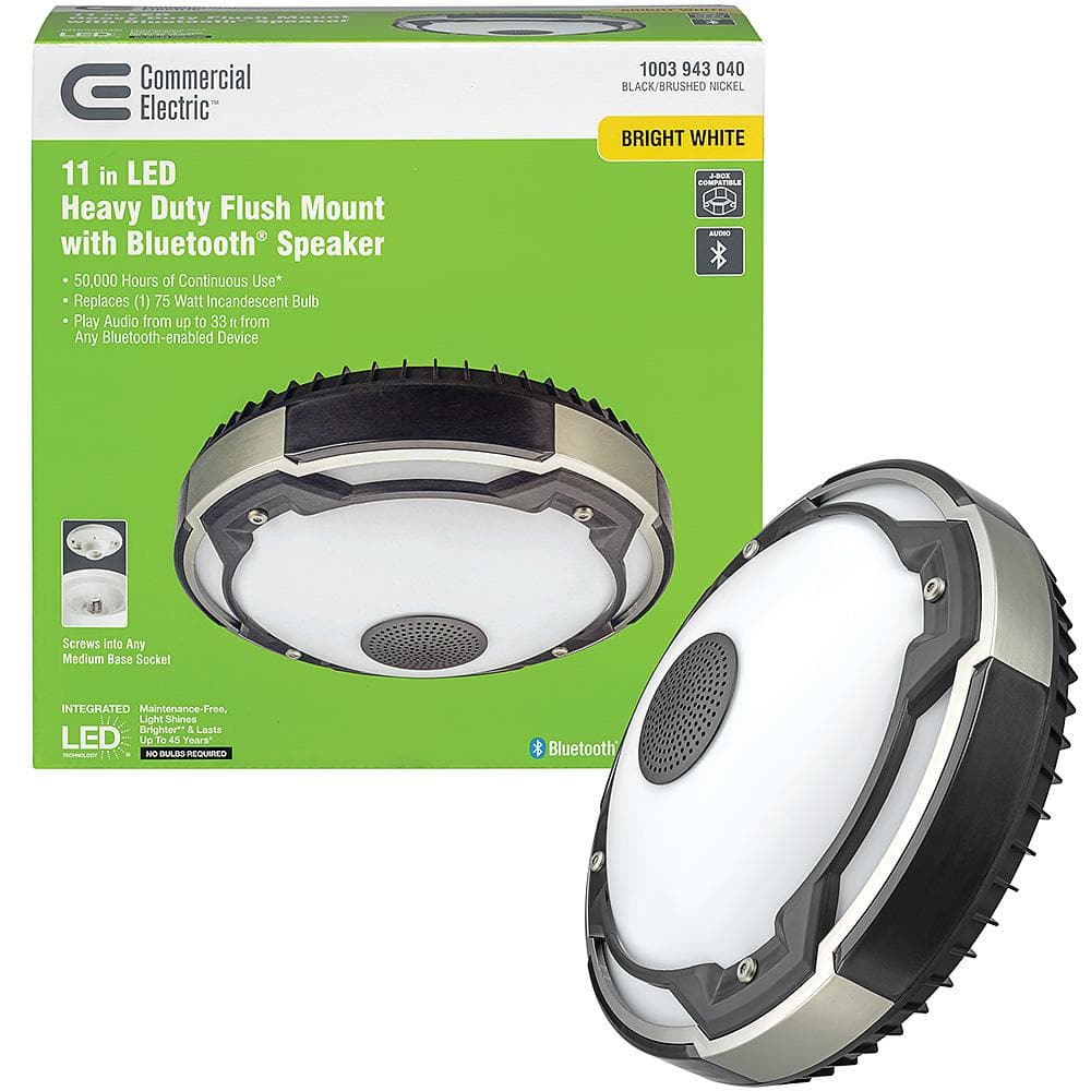 Spin Light 11 in. Heavy Duty LED Flush Mount Ceiling Light with Bluetooth S