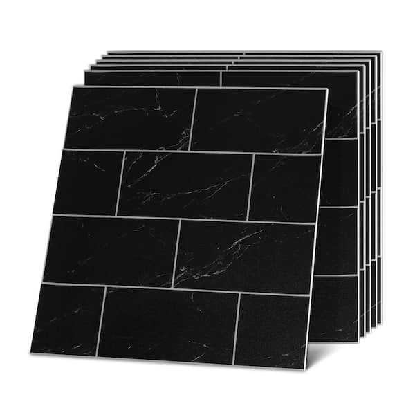Jeedeson 12 in. x 12 in. x 1.6 mm T Peel and Stick Wall Tile, 12-Pack Vinyl Subway and Removable Decorative Wall Tiles in Black
