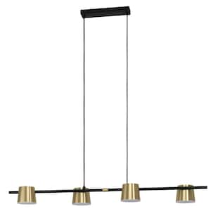 Altmira 45.43 in. W x 77.32 in. H 4-light Structured Black Linear Pendant Light with Brass/White Interior Metal Shades