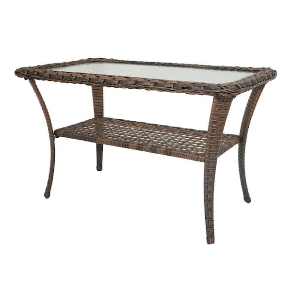 Flat Armrest Series Brown Rectangle Wicker Outdoor Length Glass Side Table