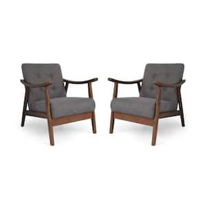 Chabani Mid-Century Modern Tufted Dark Gray Fabric Accent Chairs (Set of 2)