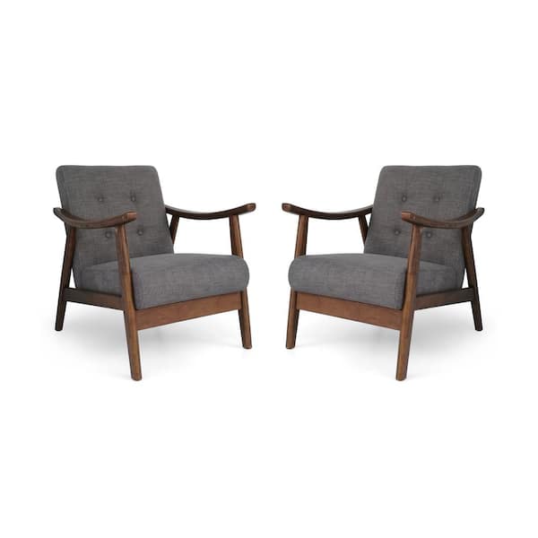 Noble House Chabani Mid-Century Modern Tufted Dark Gray Fabric Accent Chairs (Set of 2)