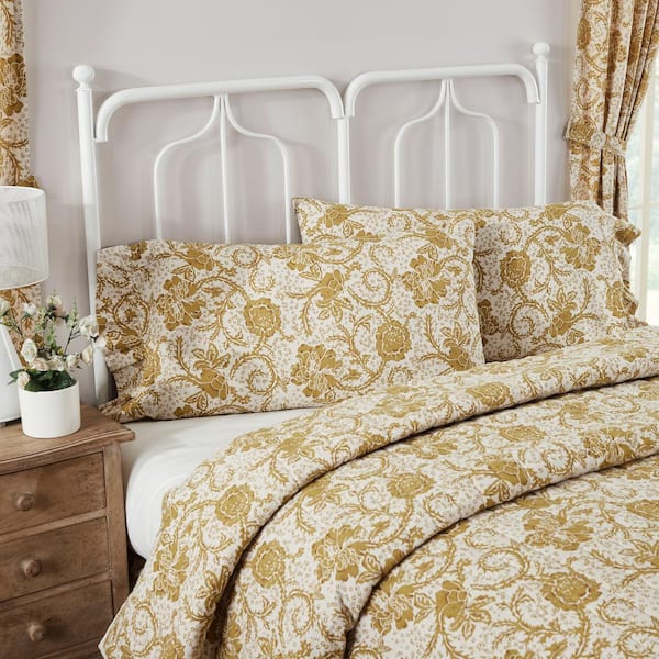 VHC BRANDS Dorset Gold Floral Ruffled Cotton King Pillowcase Set of 2