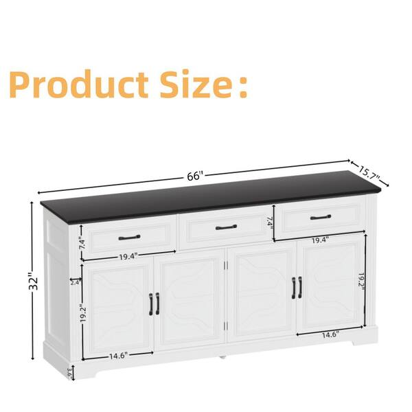 PAKASEPT White 66 Buffet Sideboard Cabinet, Farmhouse Wood