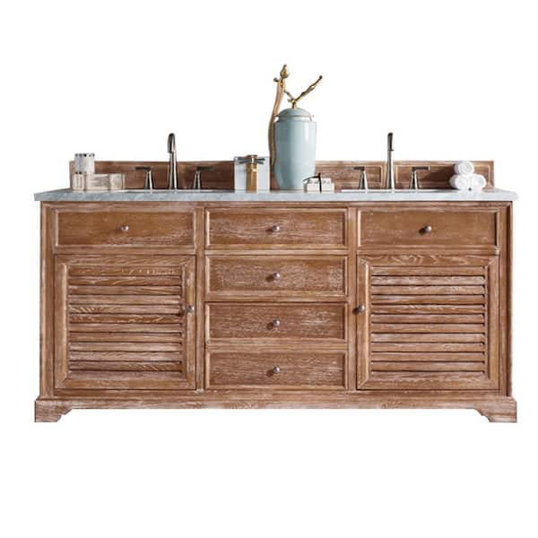 James Martin Vanities Savannah 72 in. W x 23.5 in.D x 34.3 in.H Double Bath Vanity in Driftwood with Solid Surface Top in Arctic Fall