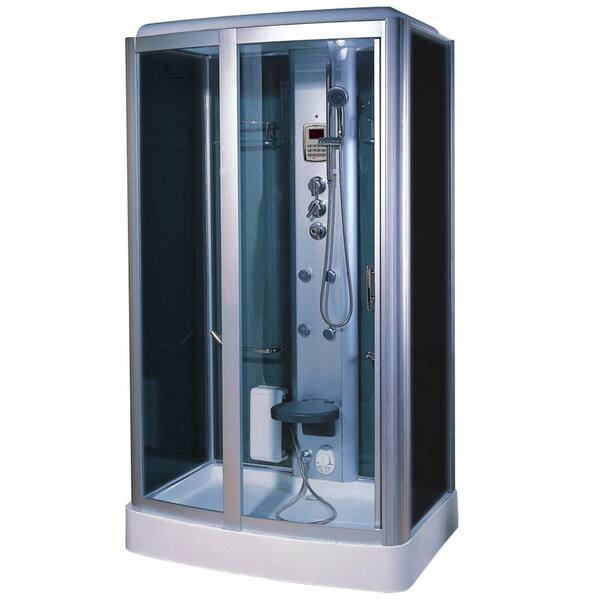 Steam Planet 47 in. x 33 in. x 87 in. Steam Shower Enclosure Kit in Black Back and Side Wall Blue Front Glass and White-DISCONTINUED