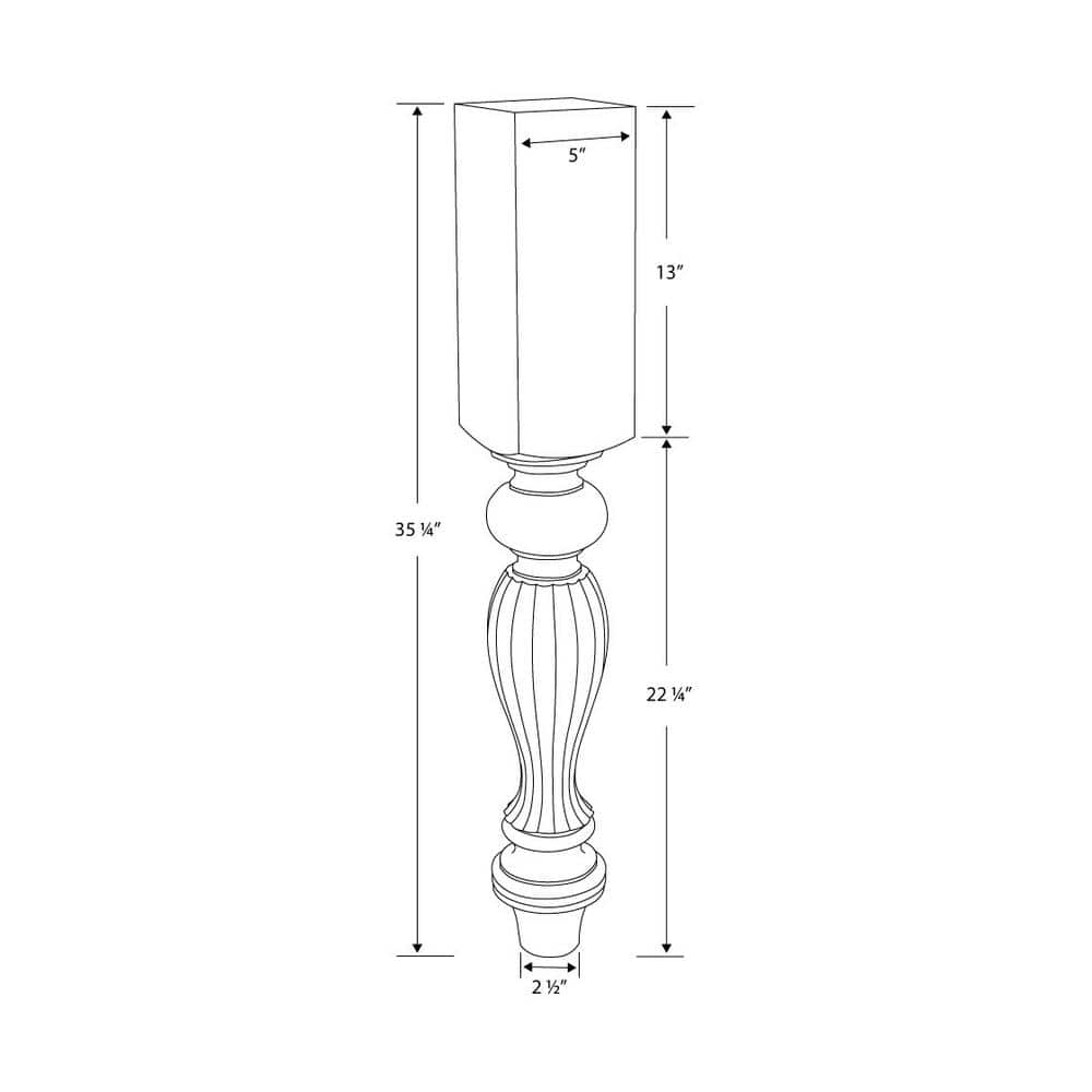 Unfinished Hard Maple French Kitchen Island Leg 35.25" High