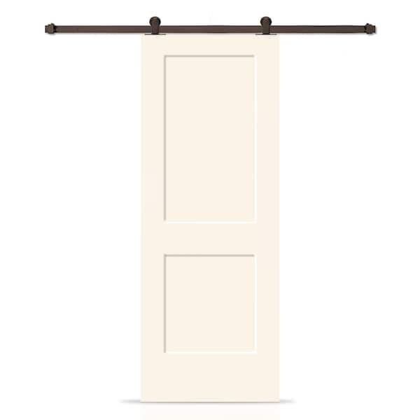 CALHOME 36 in. x 80 in. Beige Painted MDF Solid Core 2-Panel Shaker Interior Sliding Barn Door with Hardware Kit