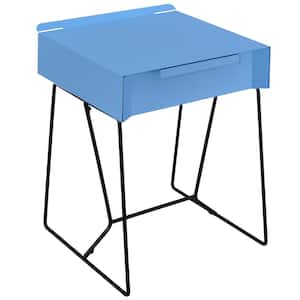 Brunswik 17.75 in. Blue Rectangle Wood Side Table with 1-Drawer