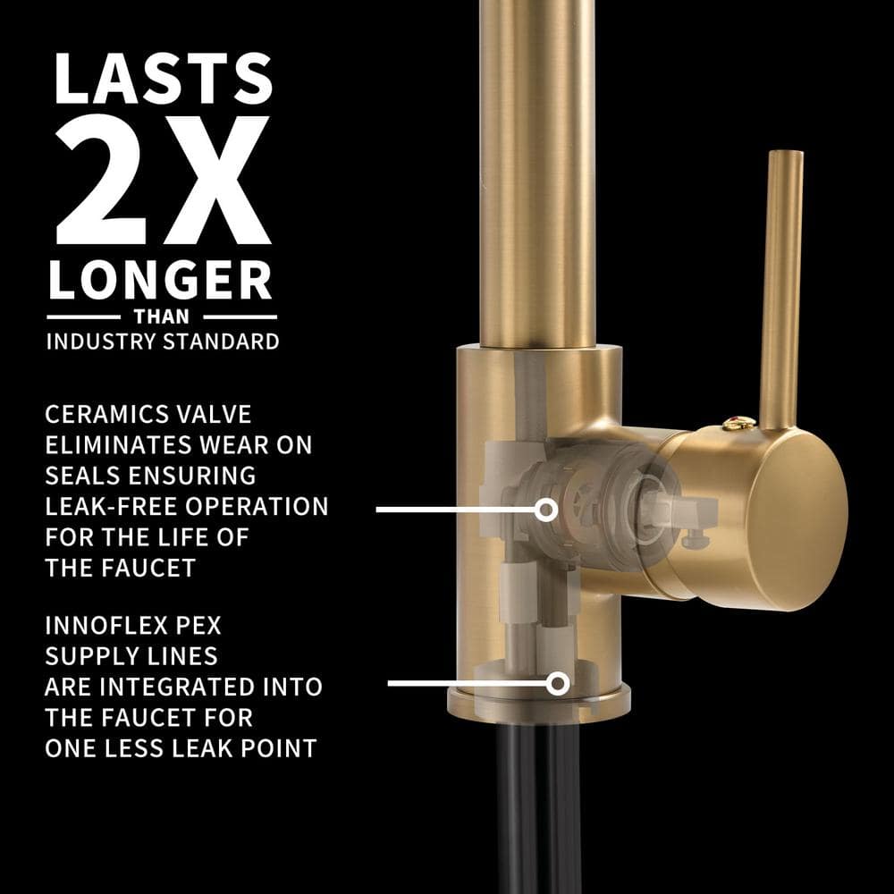 Brushed Gold Brass Pull-Down Kitchen Faucet with Spray