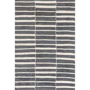 Arvin Olano Vlad Machine Washable Gray 6 ft. x 9 ft. Striped Wool Area Rug